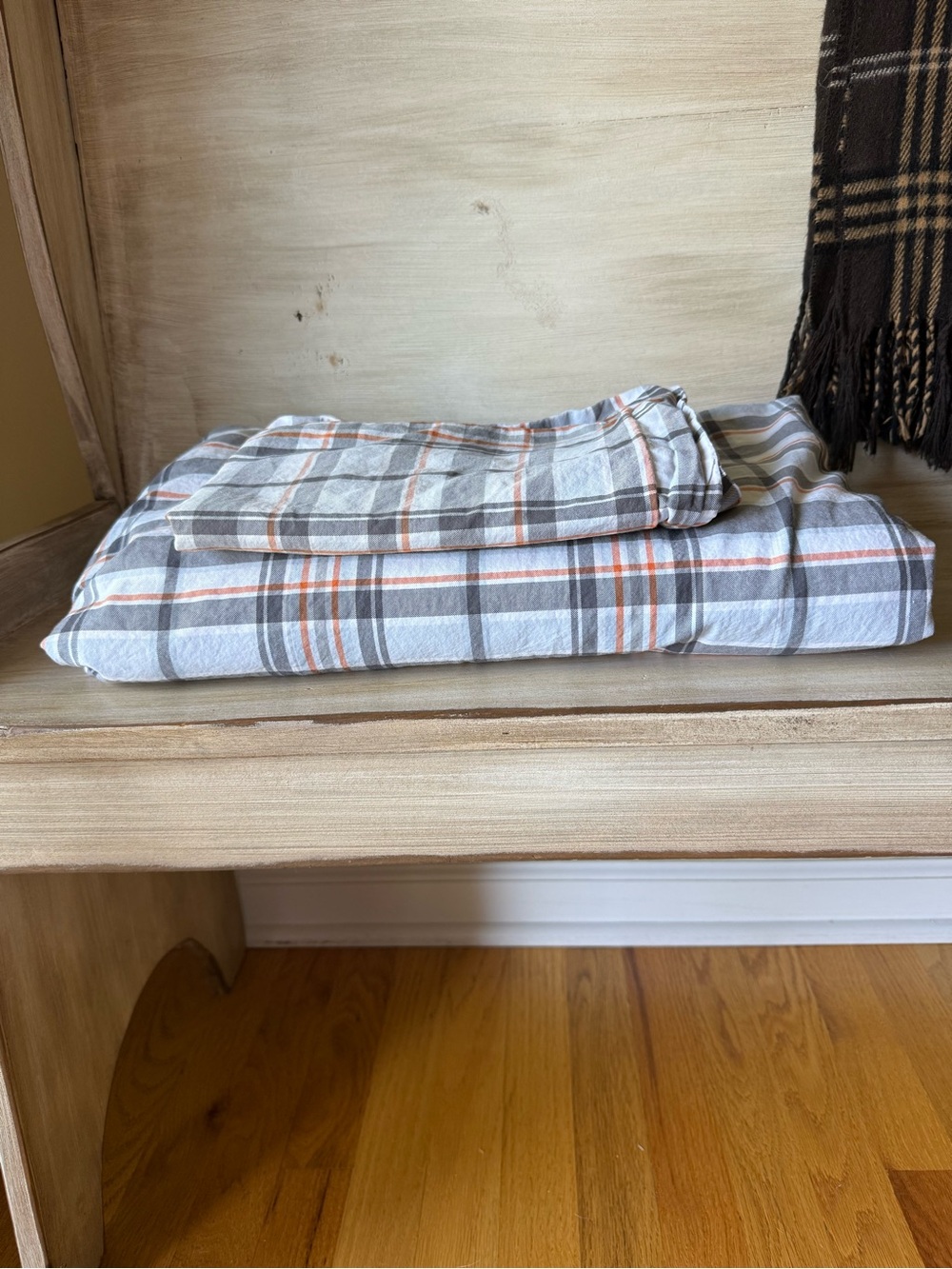 Pottery Barn Kids Stadium Plaid Duvet Sham Grey Orange Discontinued Twin